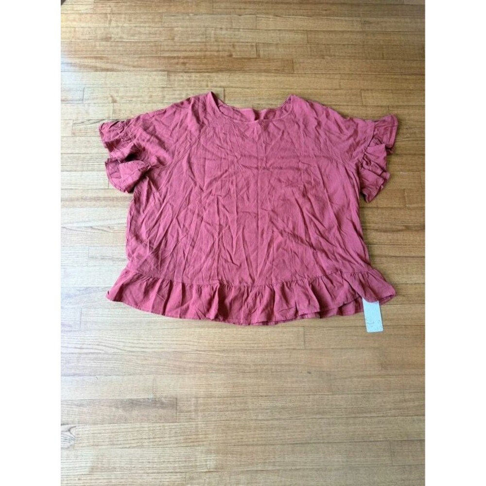 NWT Emery Rose burnt red flutter sleeve lightweight blouse Women's 4XL